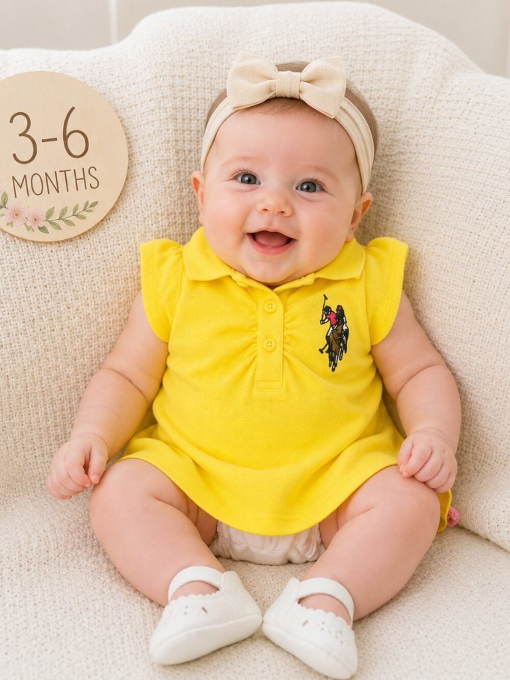 U.S Polo Assn. Baby Girls Yellow Polo Shirt 3-6 M